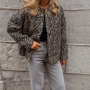 VTG Diva Zebra Print Lightweight Black White Blazer Jacket Animal Print Size 18